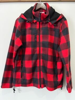 Plaid Fleece Zip Up Hooded Jacket